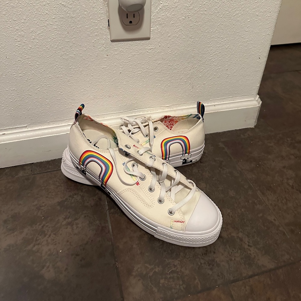 Off white mens platform shoes with rainbows
